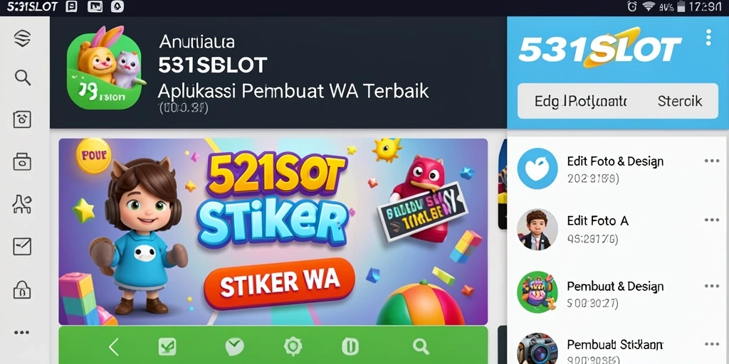 Tampilan antarmuka 531SLOT menampilkan fitur Pembuat Stiker WA yang menarik dan mudah digunakan.