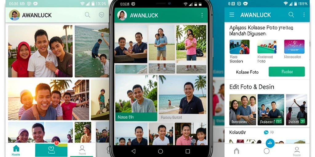 Tampilan antarmuka aplikasi AWANLUCK untuk Kolase Foto yang menarik.