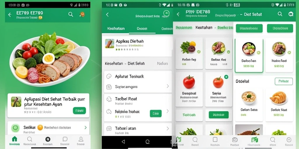 Antarmuka utama aplikasi EE789 dengan berbagai fitur Diet Sehat.