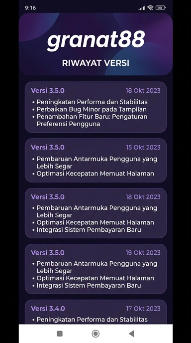 Riwayat Versi Granat88 untuk Pengguna Android